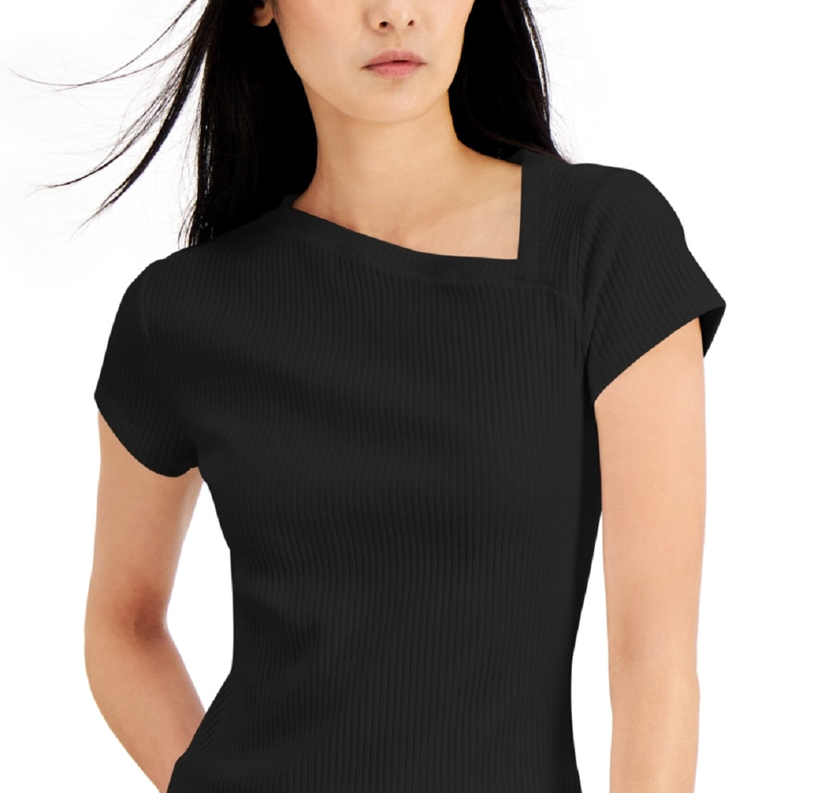 Camiseta feminina assimétrica INC International Concepts, preta, tamanho XX-G