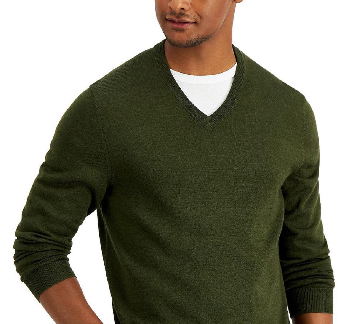Suéter masculino Club Room com decote em V e mistura de lã merino, verde, tamanho XXG