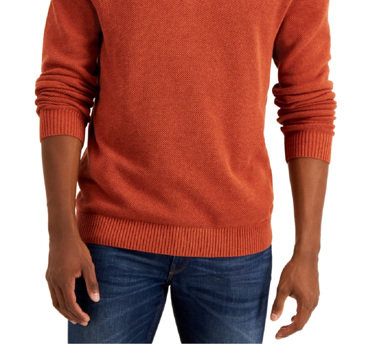 Suéter de algodão texturizado com zíper de um quarto masculino Club Room, laranja, tamanho XX-G