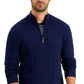 Suéter de algodão masculino Club Room, tricô com zíper e 1/4, azul, tamanho médio