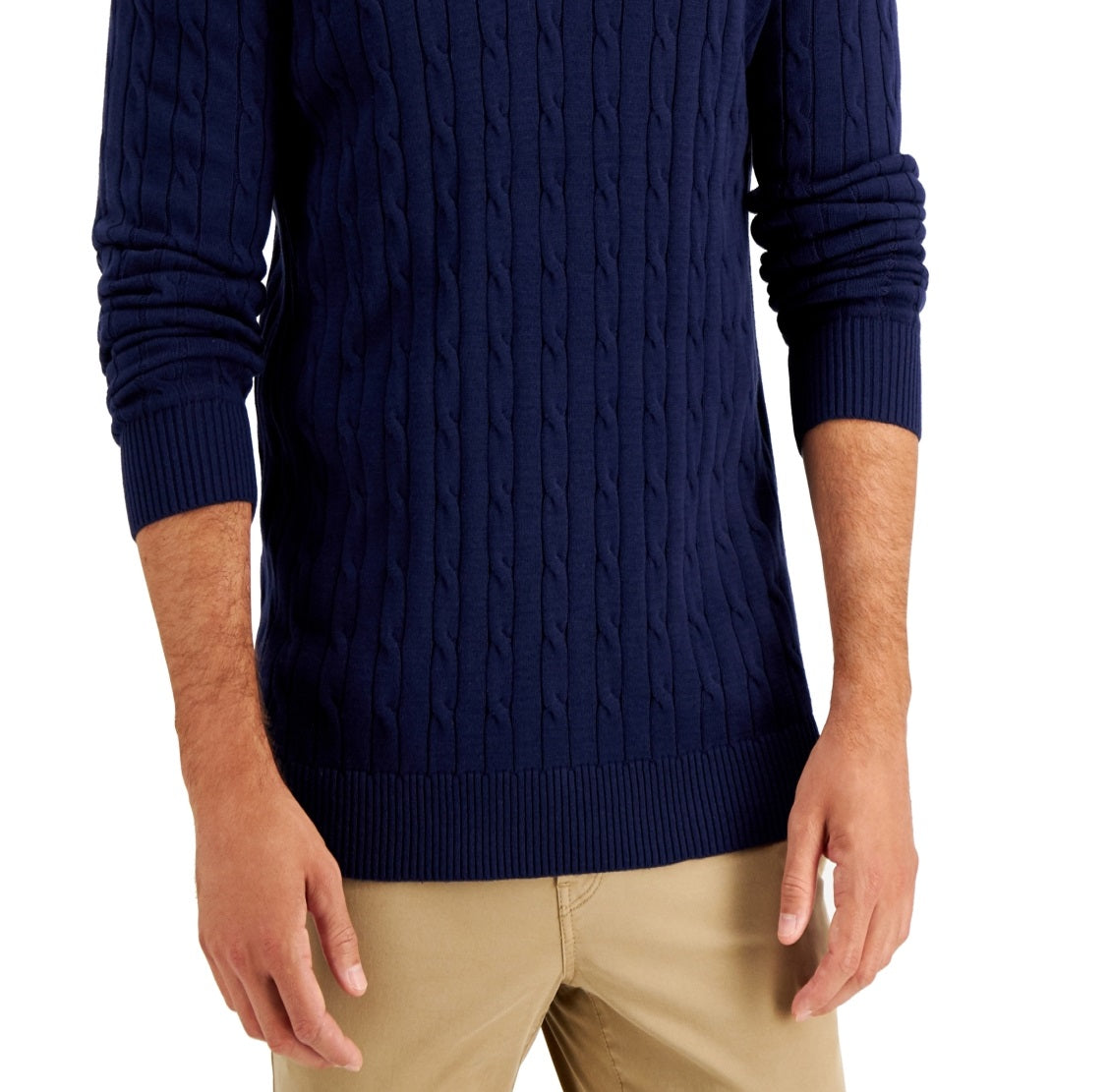 Suéter de algodão masculino Club Room, tricô com zíper e 1/4, azul, tamanho médio