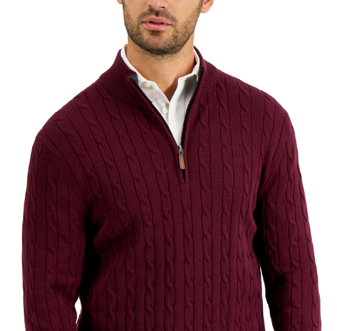 Suéter de algodão masculino Club Room, tricô com zíper e 1/4, roxo, tamanho pequeno