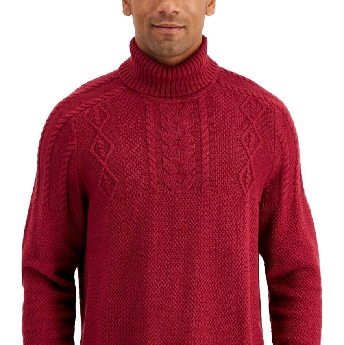 Suéter de gola alta de malha grossa masculina Club Room, vermelho, tamanho extragrande