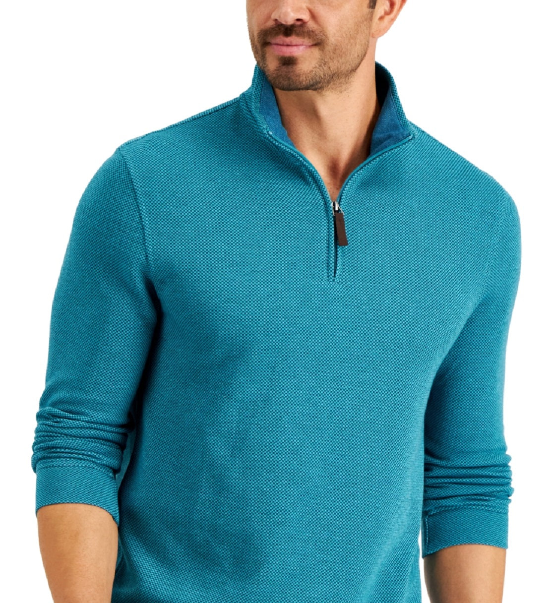 Suéter masculino Club Room Birdeye com zíper 1/4 para escritório, azul, tamanho médio