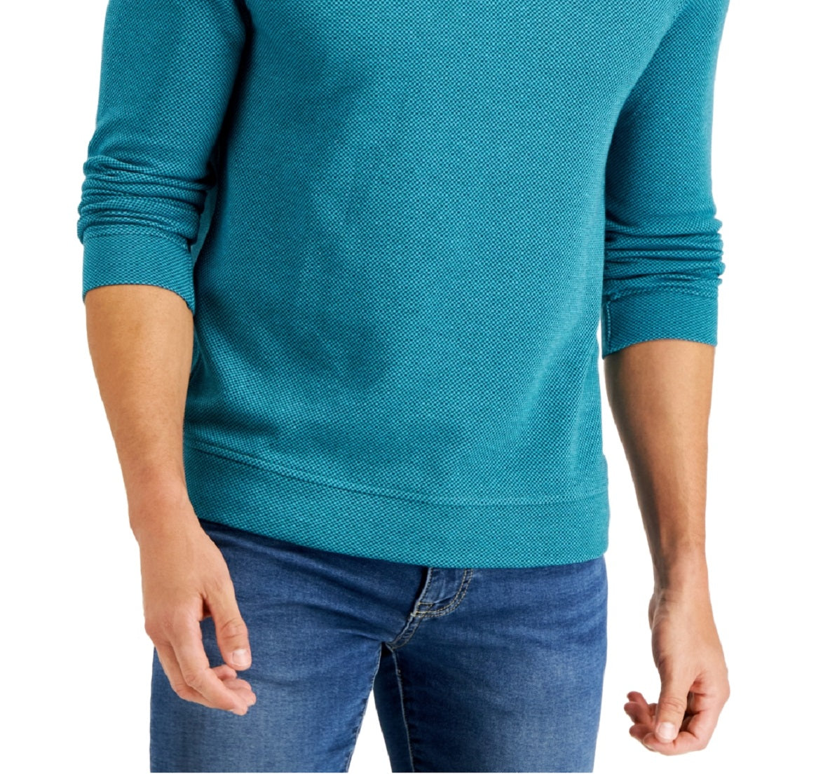 Suéter masculino Club Room Birdeye com zíper 1/4 para escritório, azul, tamanho médio