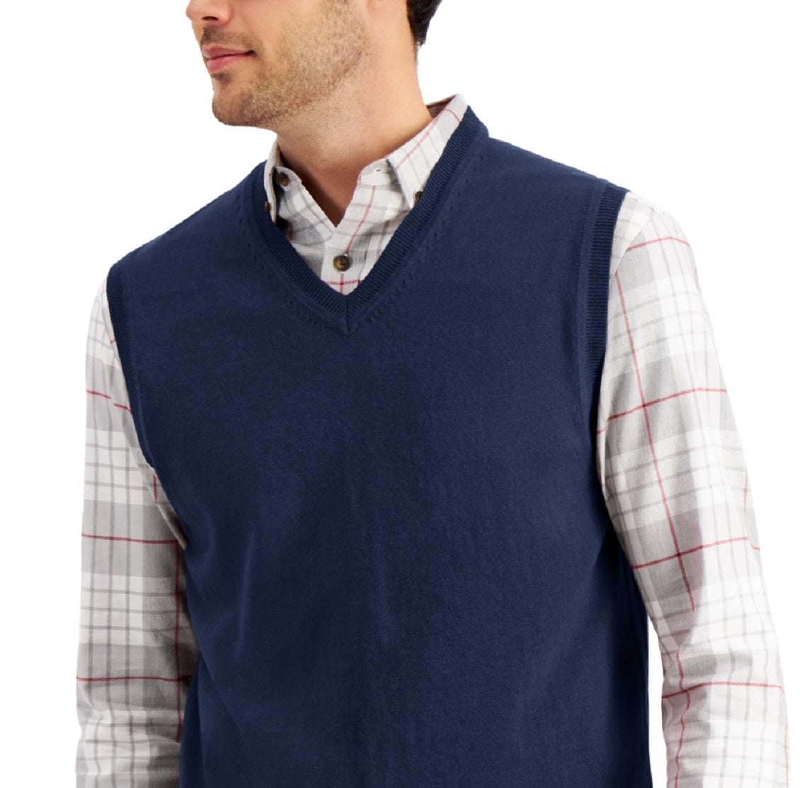 Colete masculino Club Room com decote em V e cor lisa, tamanho grande, azul