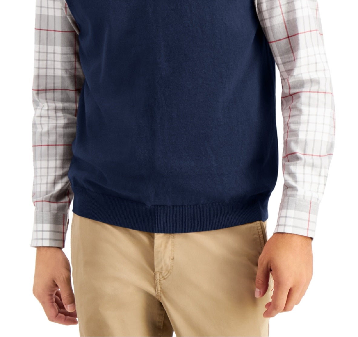 Colete masculino Club Room com decote em V e cor lisa, tamanho grande, azul