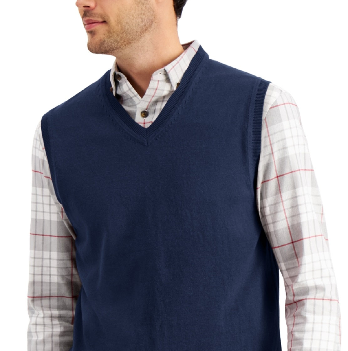 Colete masculino Club Room com decote em V e cor lisa, tamanho extragrande, azul