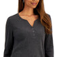 Karen Scott Top Henley de Algodão Feminino com Gola V Preto Tamanho Médio