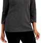 Karen Scott Top Henley de Algodão Feminino com Gola V Preto Tamanho Médio