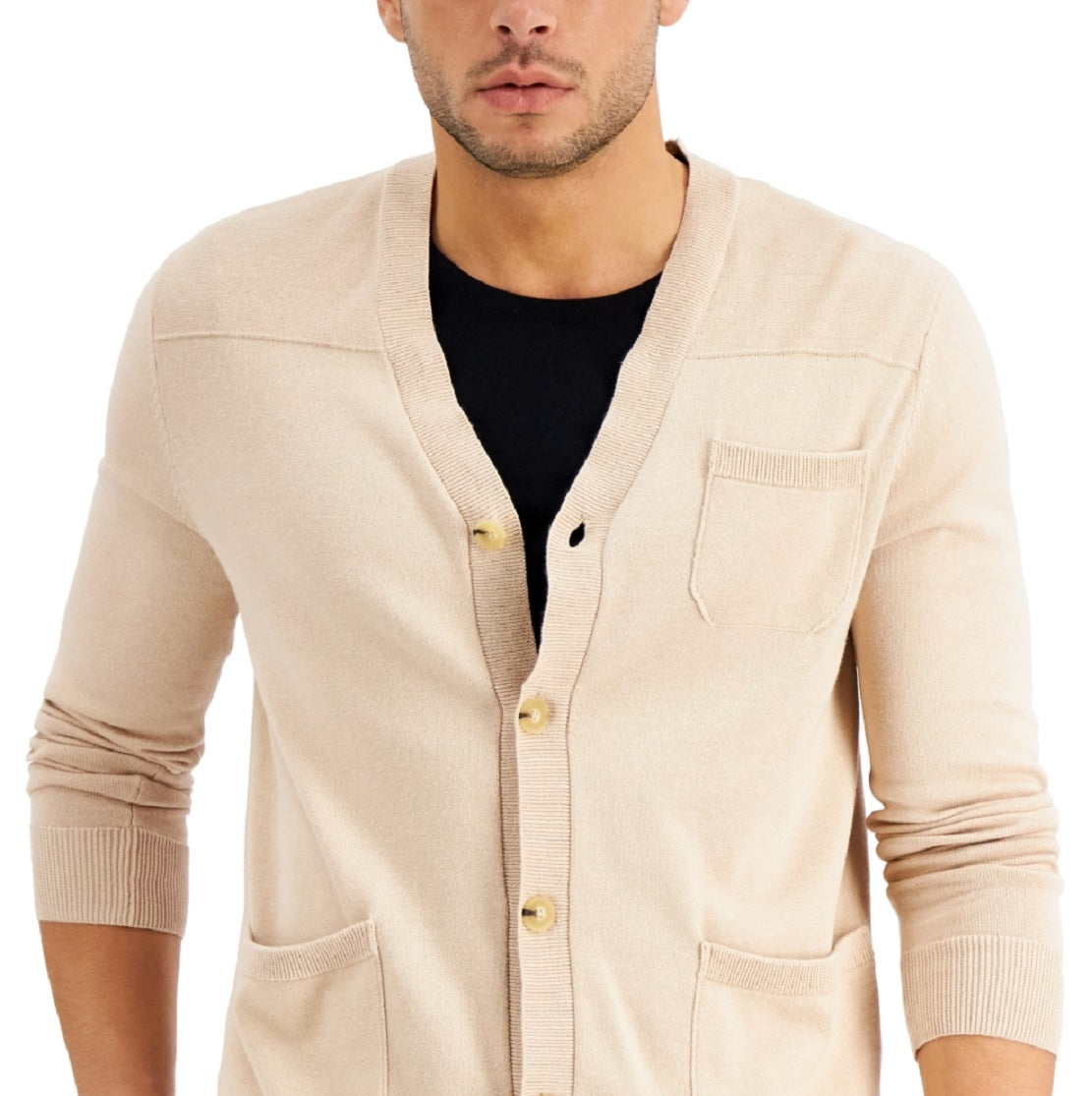 Cardigan masculino Alfani com acabamento canelado em algodão, marrom, tamanho extragrande