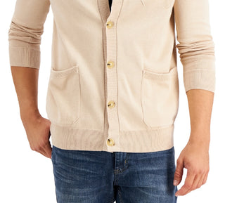 Cardigan masculino Alfani com acabamento canelado em algodão, marrom, tamanho extragrande