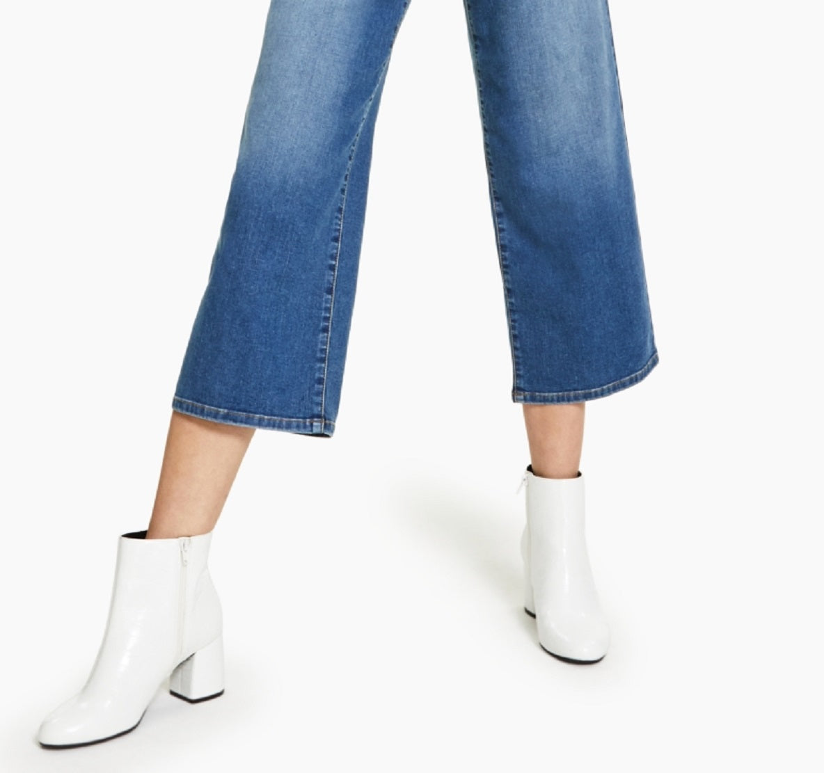 Calça jeans cropped feminina estilo &amp; co, perna larga, azul, tamanho 6