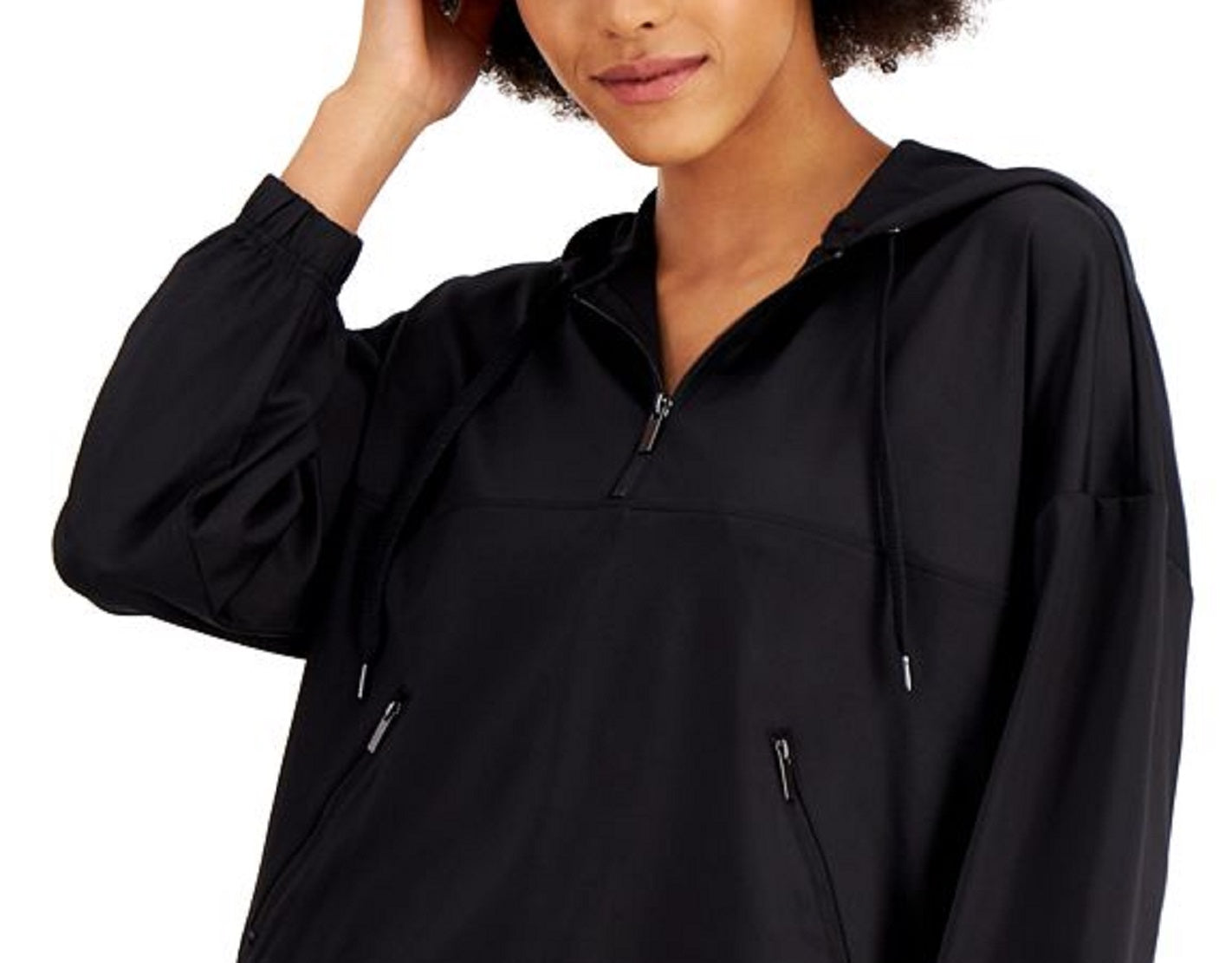 ID Ideology Moletom feminino com capuz e zíper de um quarto, preto, tamanho XX-G