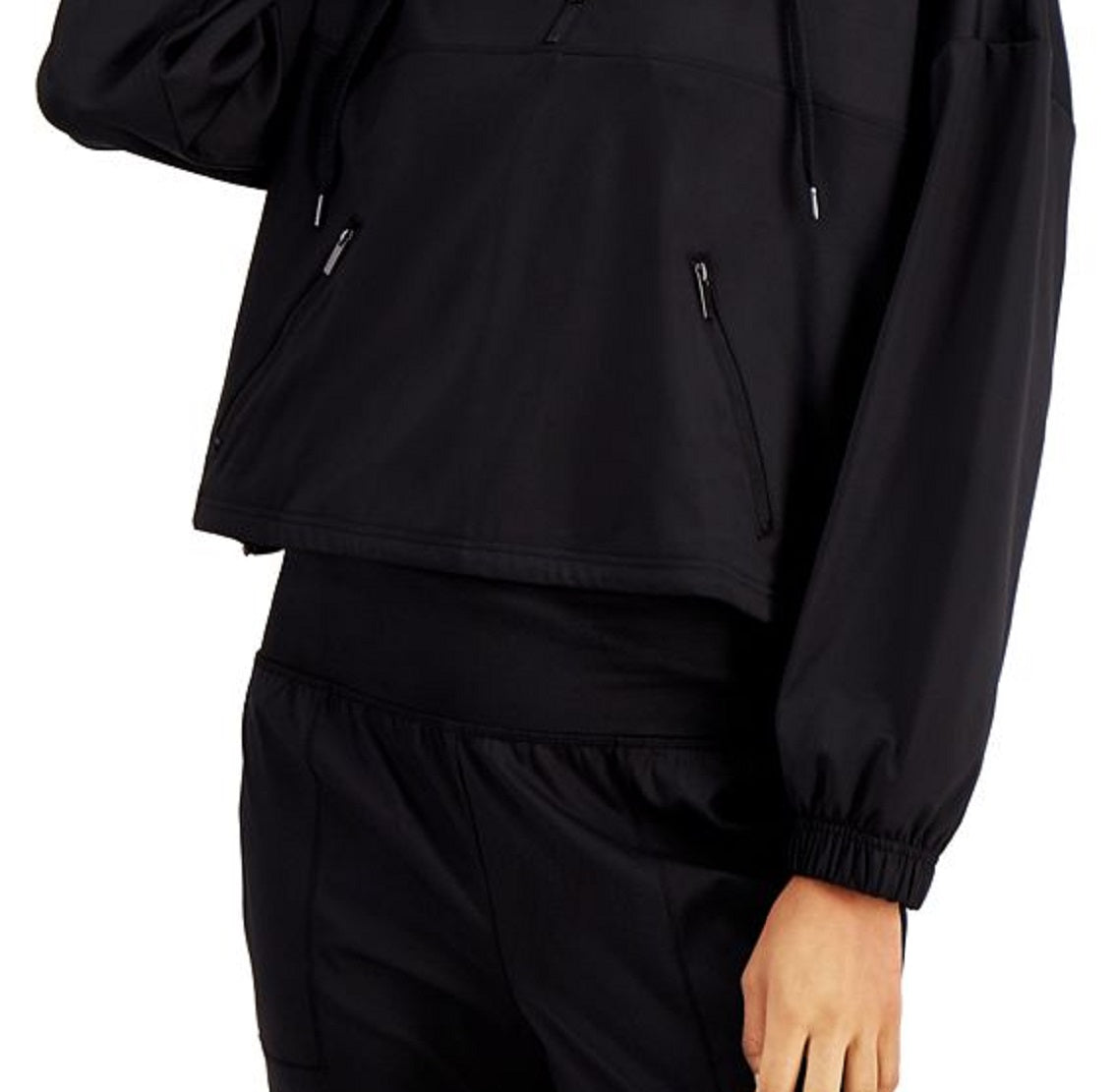 ID Ideology Moletom feminino com capuz e zíper de um quarto, preto, tamanho XX-G