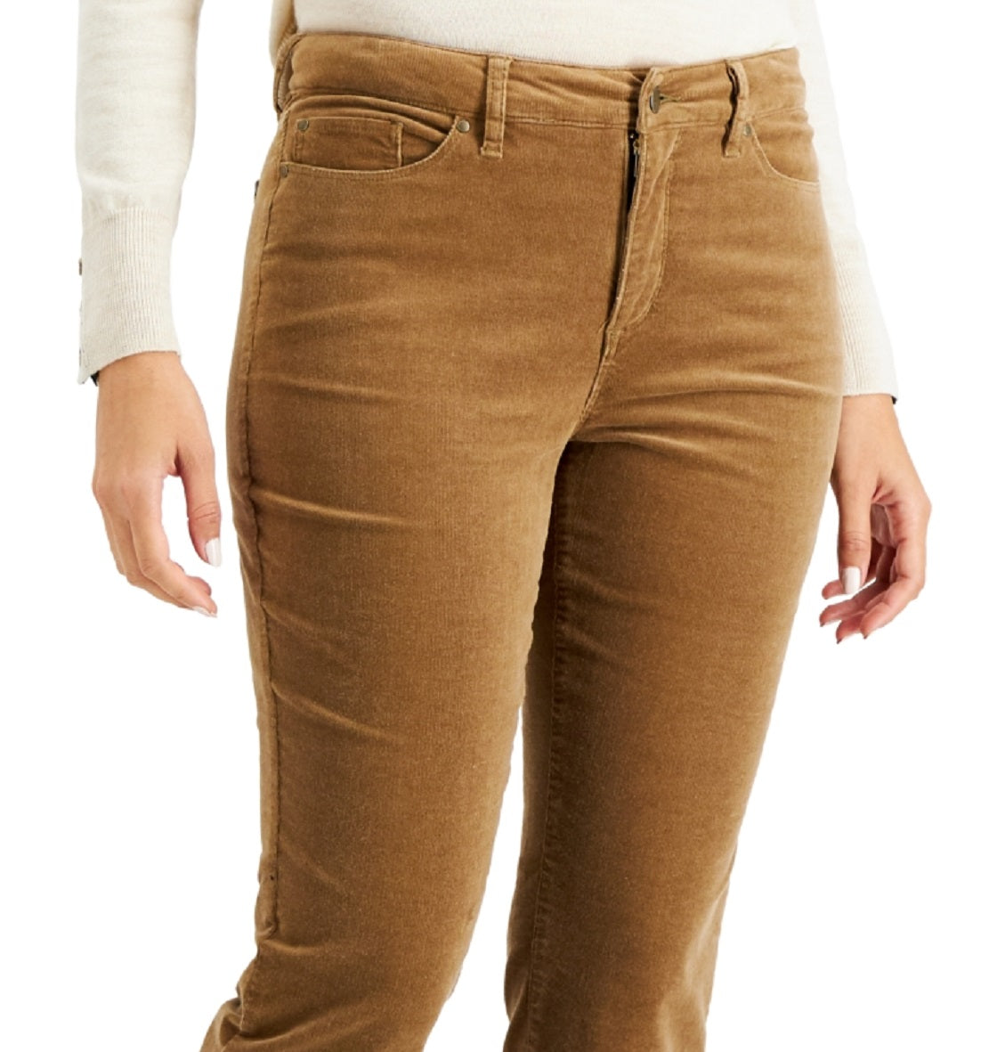 Calça jeans feminina Charter Club Lexington Tummy Control de veludo cotelê marrom tamanho 14