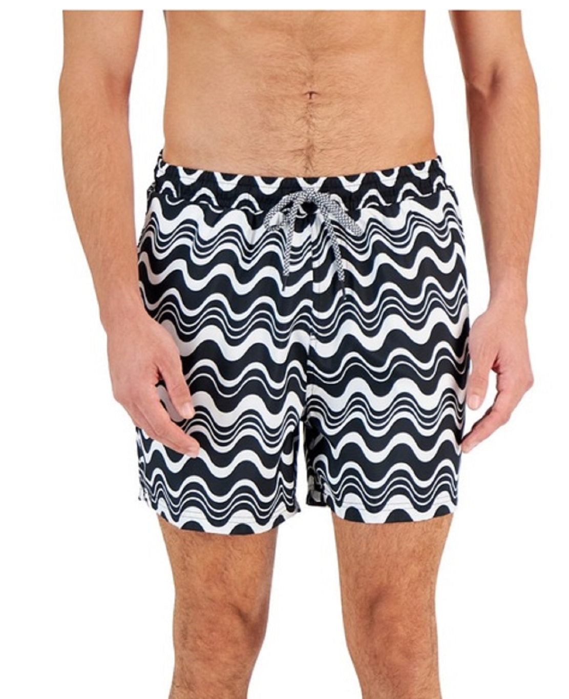 Calções de banho masculinos com estampa de ondas INC International Concepts, pretos, tamanho XX-G