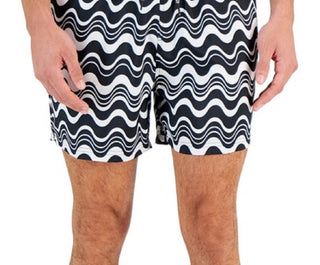 Calções de banho masculinos com estampa de ondas INC International Concepts, pretos, tamanho XX-G