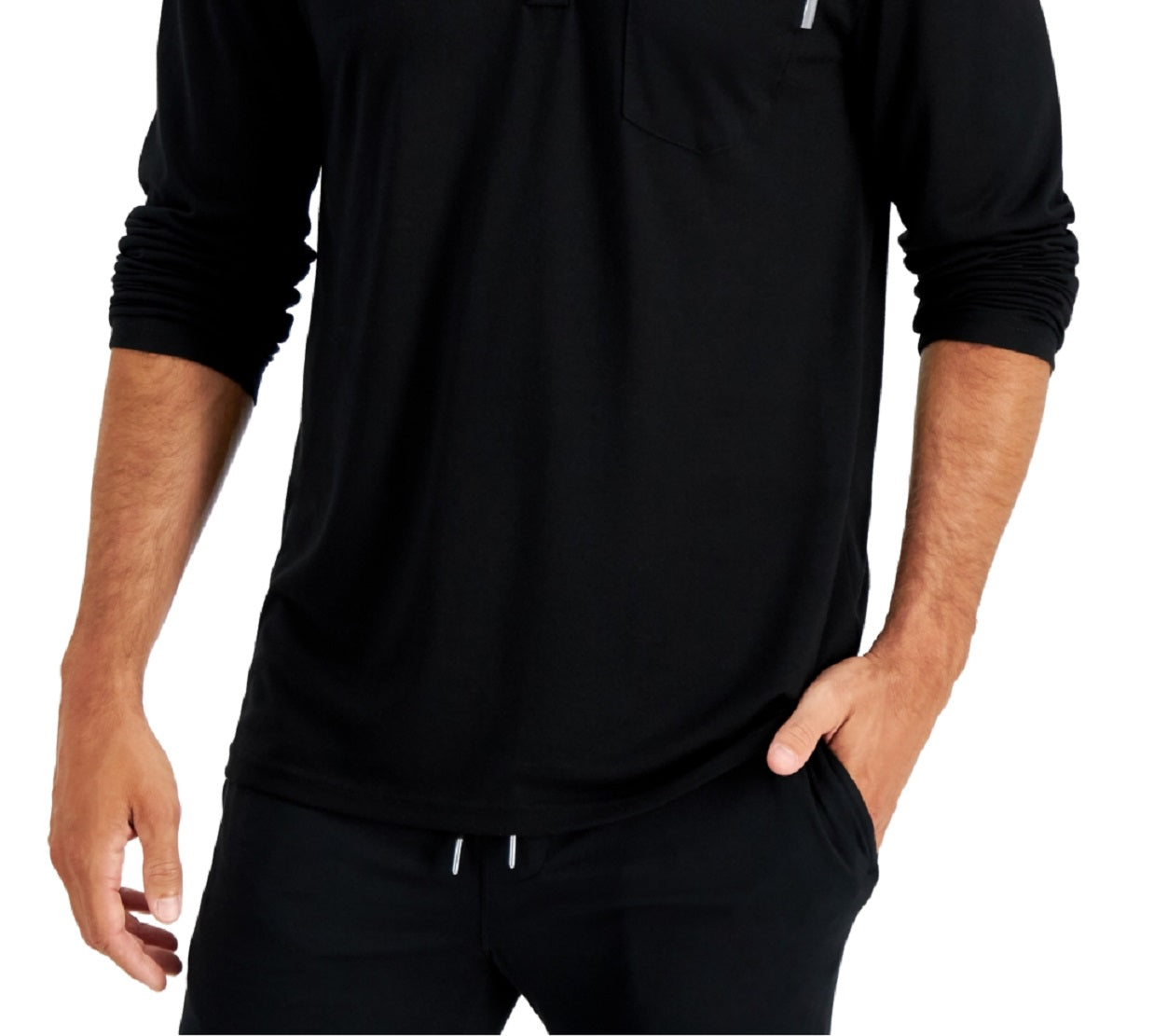 Camisa Henley Alfani Masculina com Zíper de 1/4, Preta, Tamanho X-G