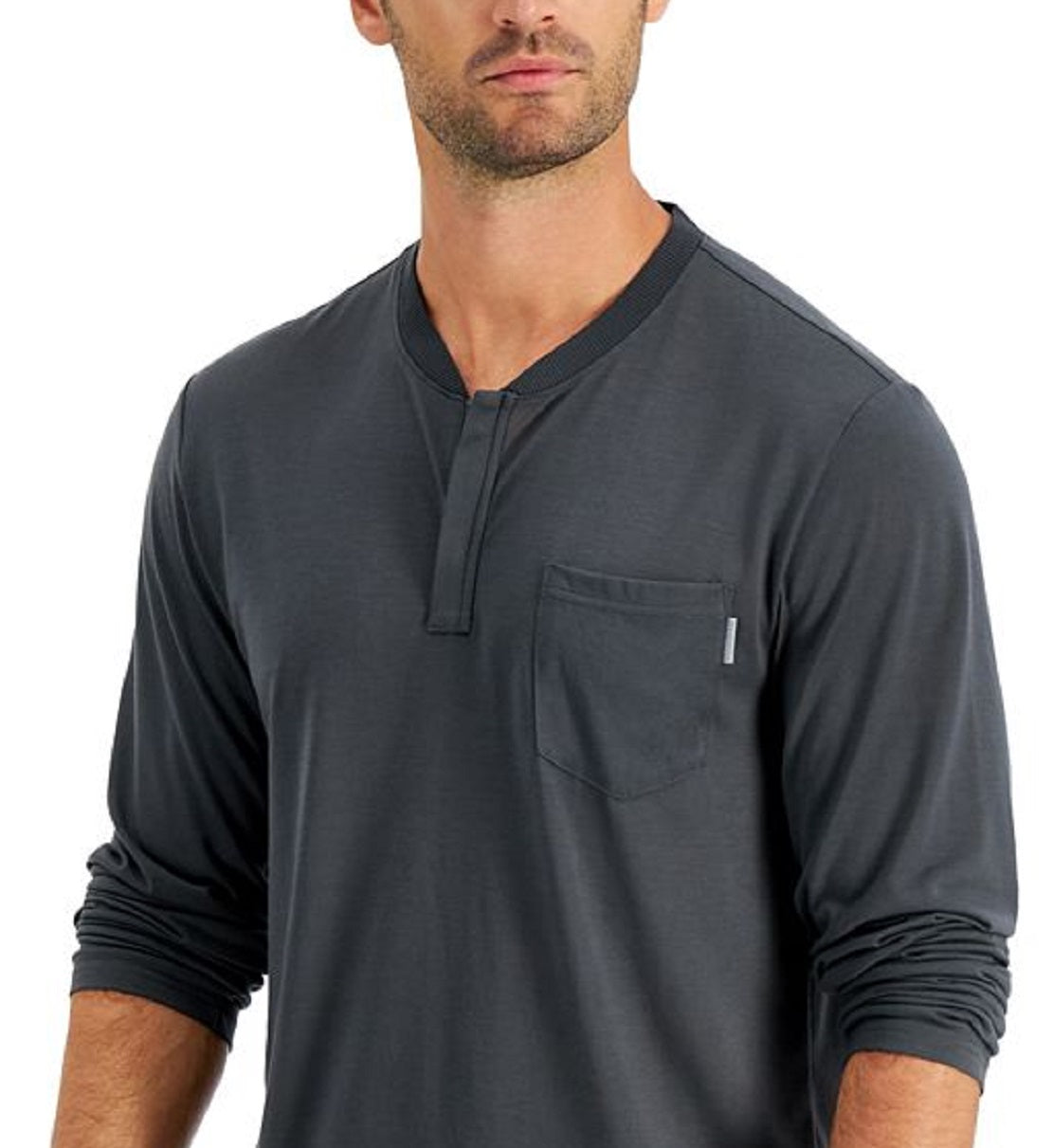 Camisa Henley Alfani Masculina com Zíper de 1/4 Cinza Tamanho Grande
