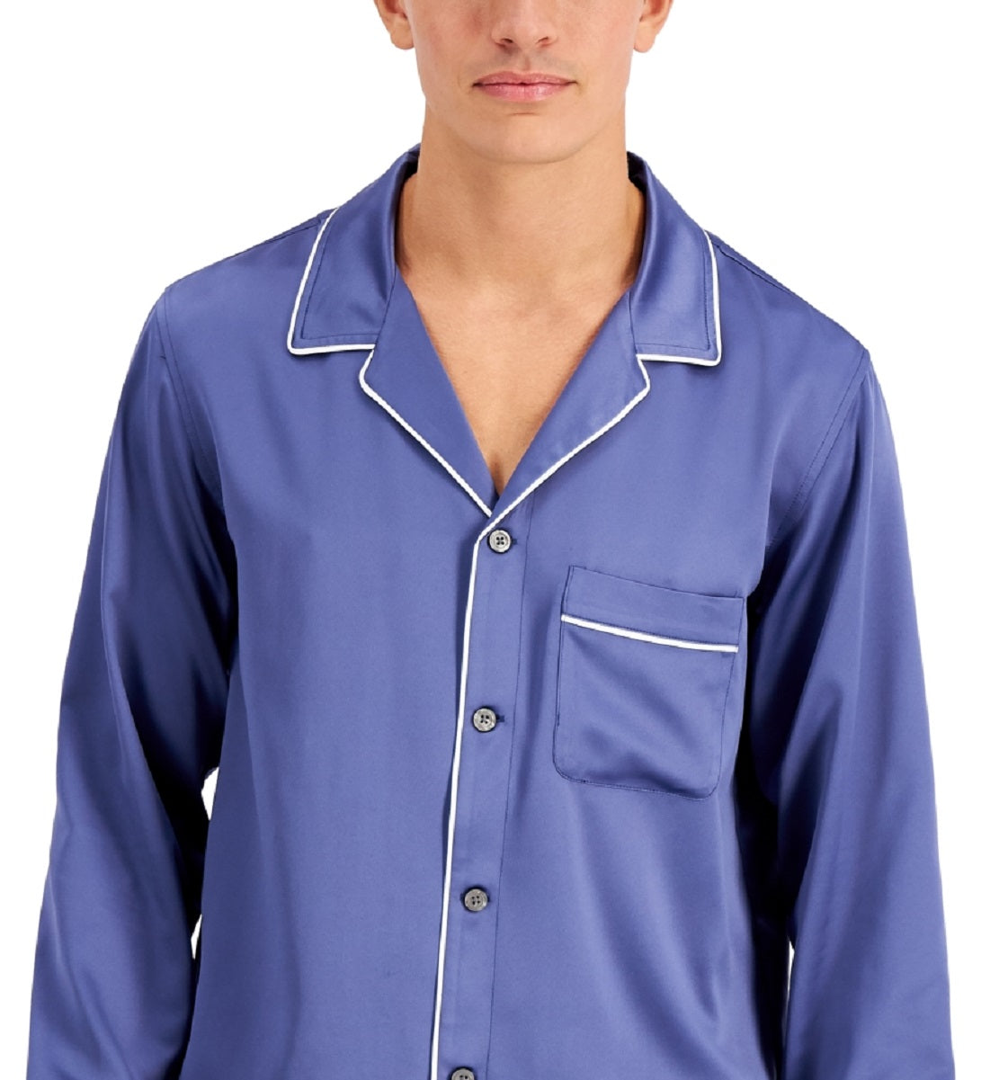 Camisa de pijama masculina de cetim com debrum da INC International Concepts, azul, tamanho pequeno