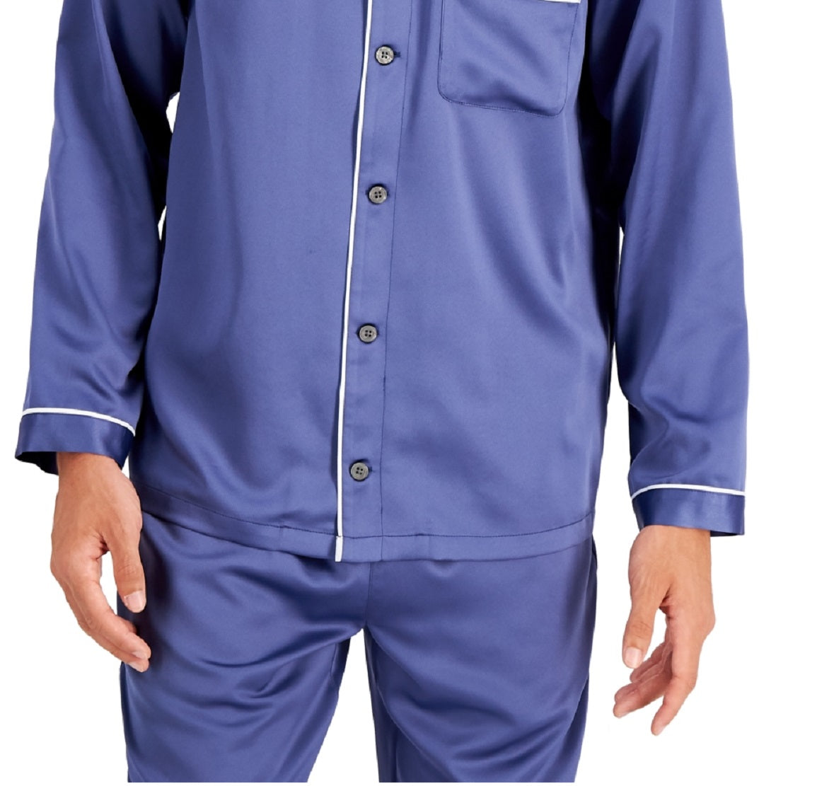 Camisa de pijama masculina de cetim com debrum da INC International Concepts, azul, tamanho pequeno