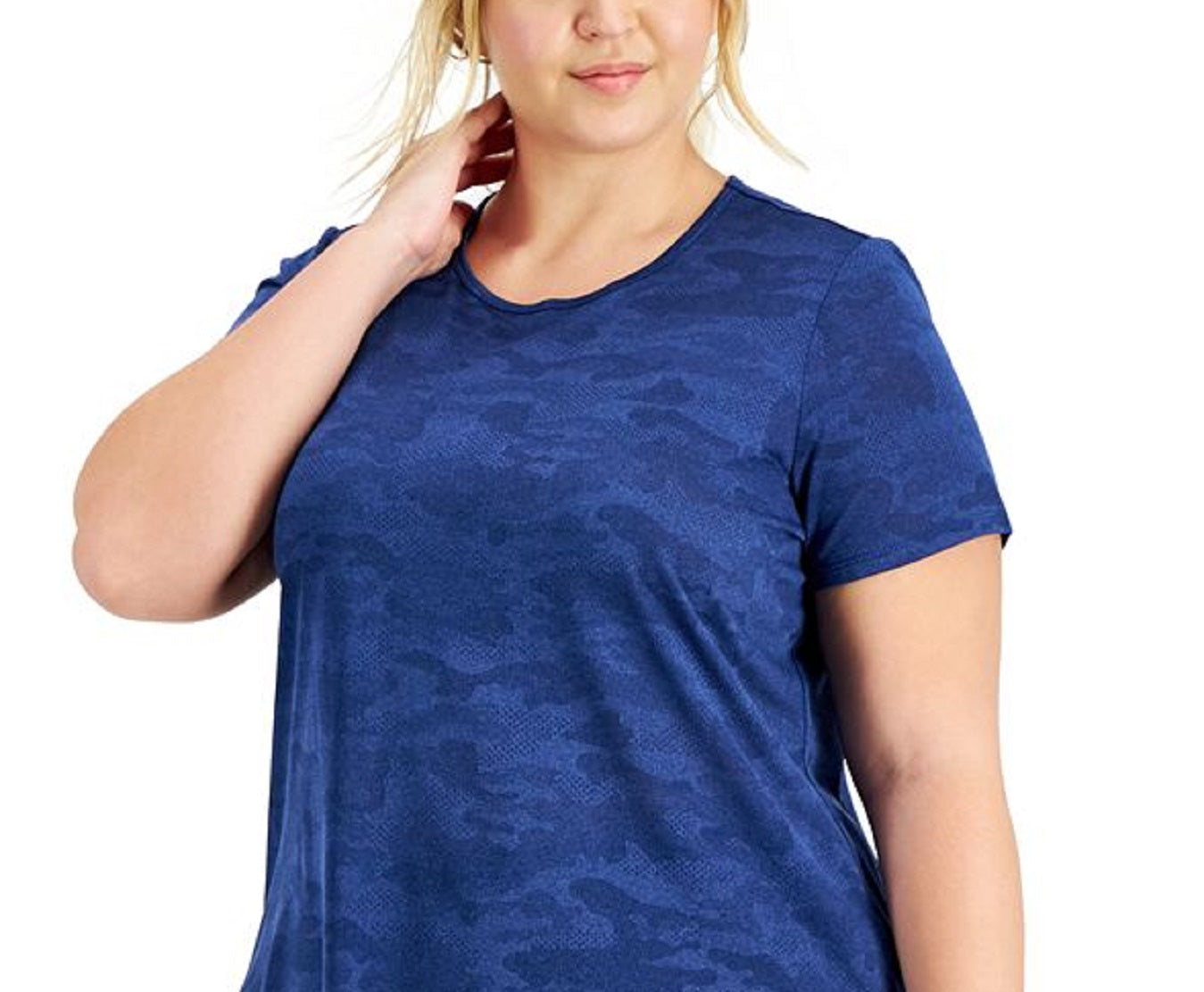 Camiseta feminina camuflada ID Ideology com estampa jacquard e absorção de umidade, azul, tamanho 4X
