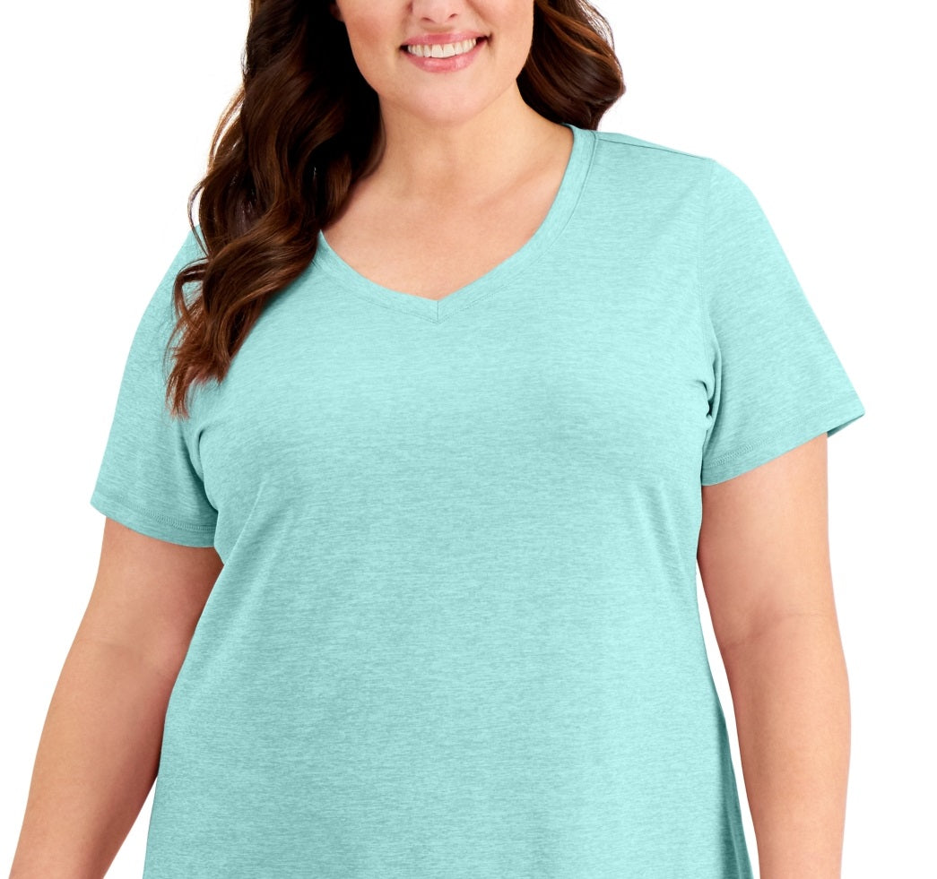 Camiseta feminina ID Ideology Rapidry com decote em V e performance, azul, tamanho 1X