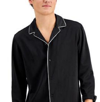 Camisa de acampamento masculina com debrum contrastante e ajuste regular da INC International Concepts, preta, tamanho X-S
