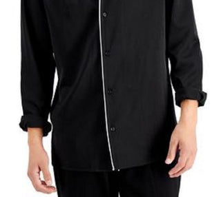 Camisa de acampamento masculina com debrum contrastante e ajuste regular da INC International Concepts, preta, tamanho X-S