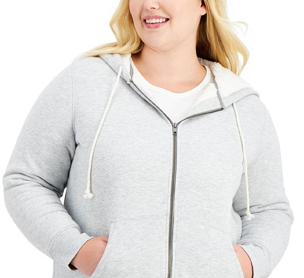 Moletom com capuz feminino com forro de sherpa Style &amp; Co, cinza, tamanho 2X