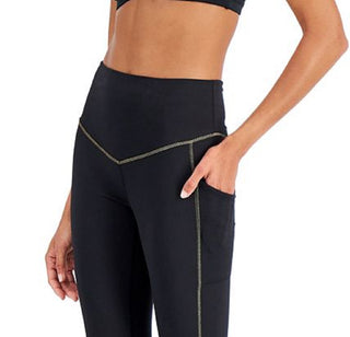 Leggings femininas ID Ideology com acabamento contrastante 7/8, pretas, tamanho extragrande