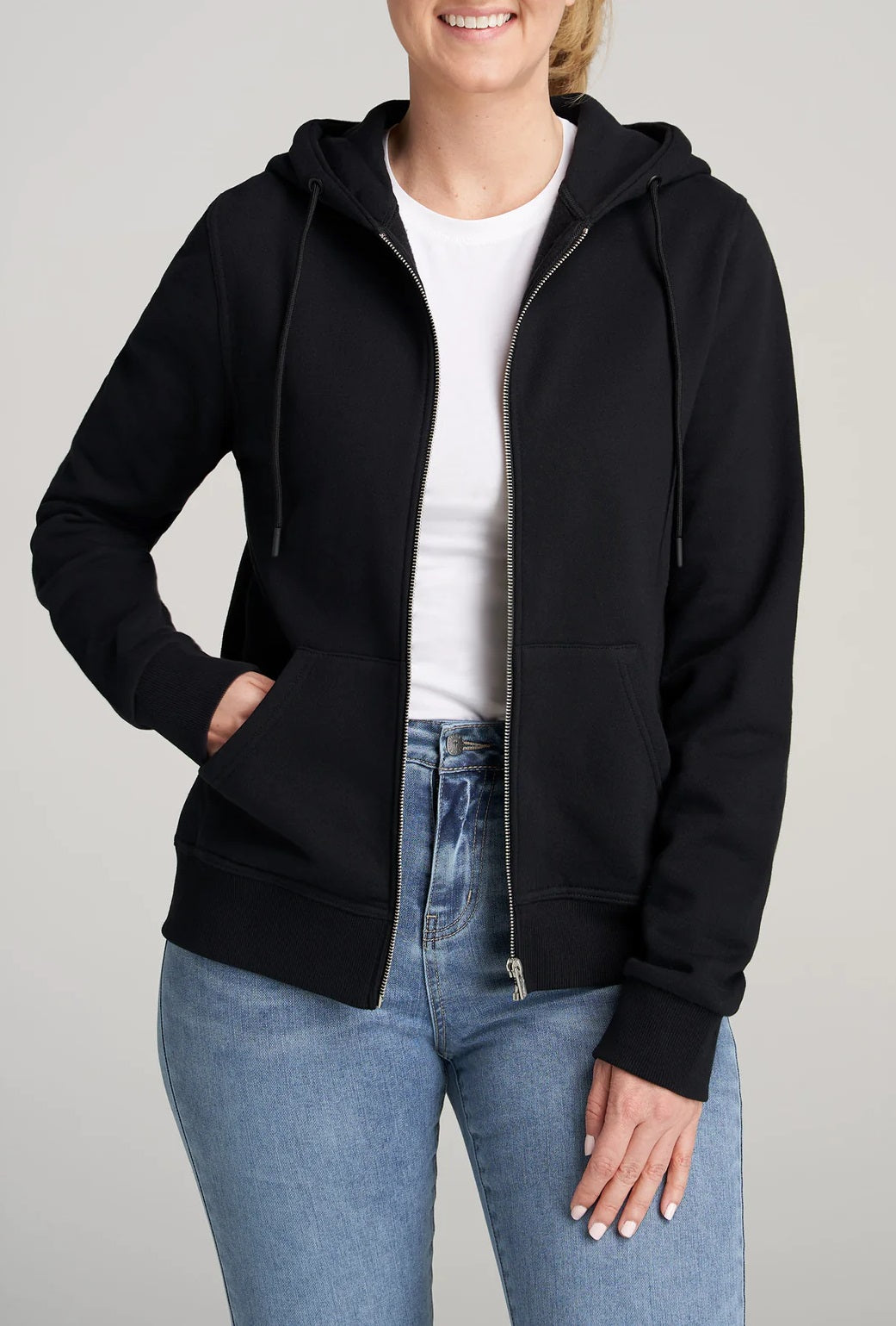 Ideology Moletom com capuz feminino de lã com zíper frontal, preto, tamanho pequeno