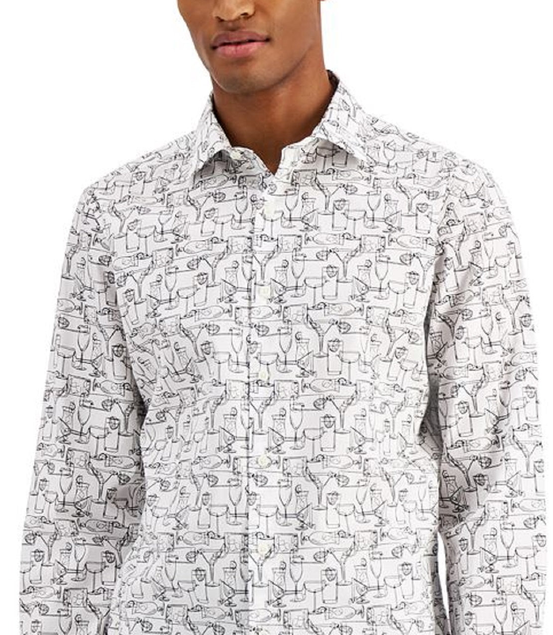 Camisa social masculina Bar III Slim Fit Performance Stretch estampada, branca, tamanho pequeno