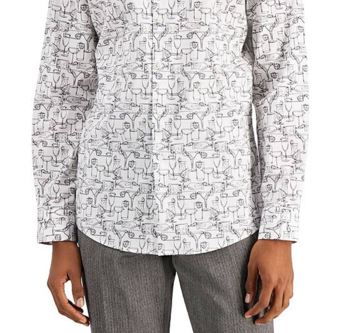 Camisa social masculina Bar III Slim Fit Performance Stretch estampada, branca, tamanho pequeno