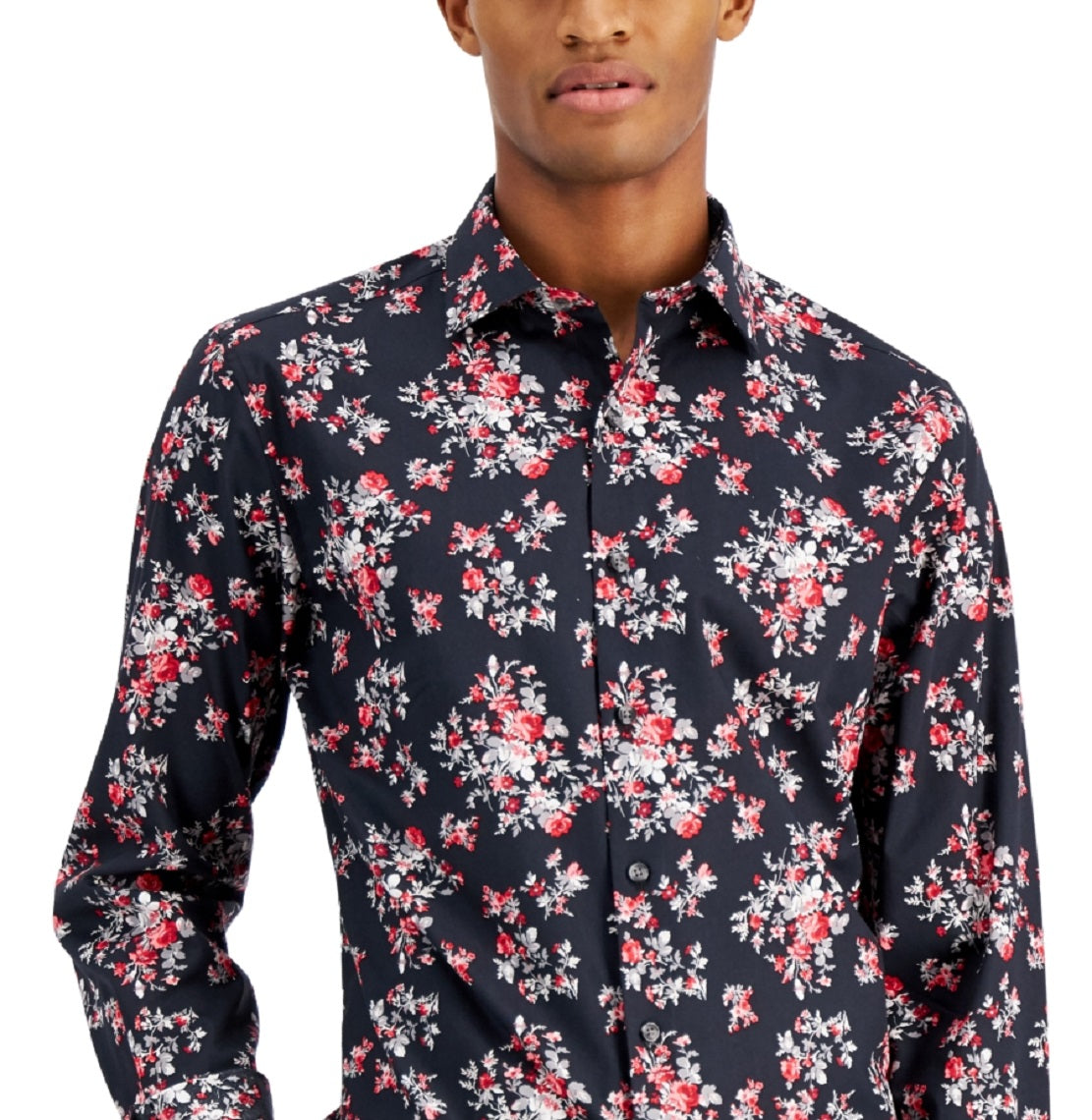 Camisa social masculina Bar III Slim Fit Performance Stretch com estampa floral, vermelha, tamanho pequeno