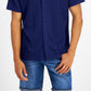 Camisa masculina de manga curta com botões e malha canelada da INC International Concepts, azul, tamanho médio