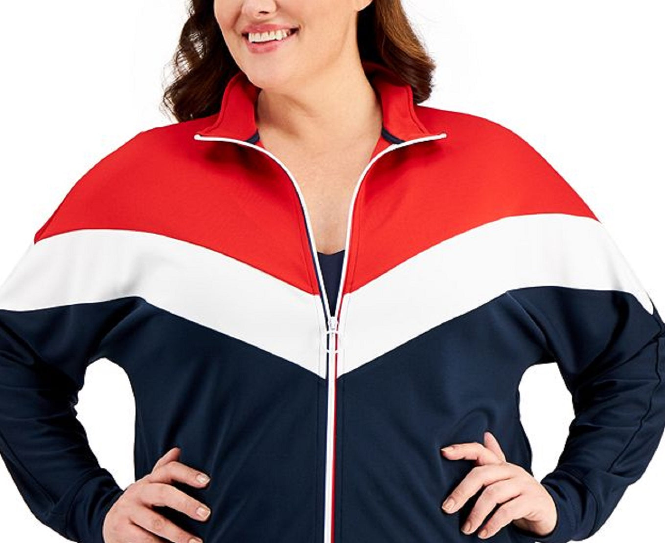 Jaqueta ID Ideology Feminina Olimpíadas Colorblock com zíper frontal, azul, tamanho 1X