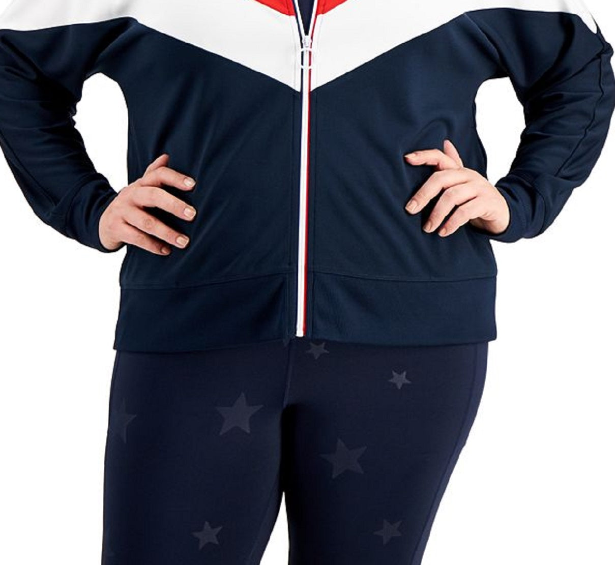 Jaqueta ID Ideology Feminina Olimpíadas Colorblock com zíper frontal, azul, tamanho 1X