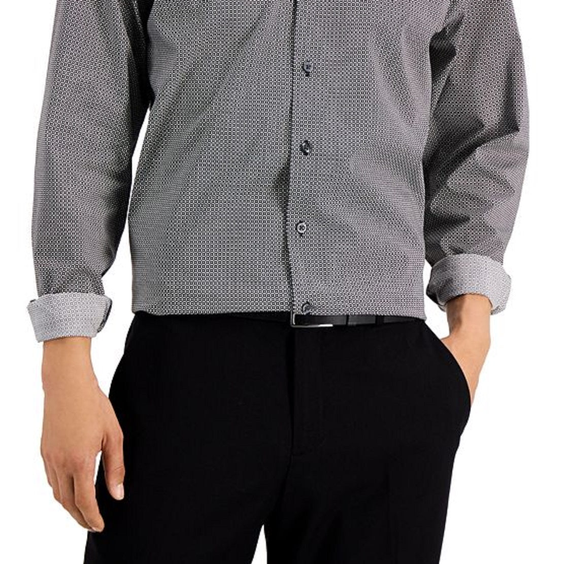 Camisa social masculina Alfani Regular Fit com elasticidade bidirecional, preta, tamanho 18x34x35