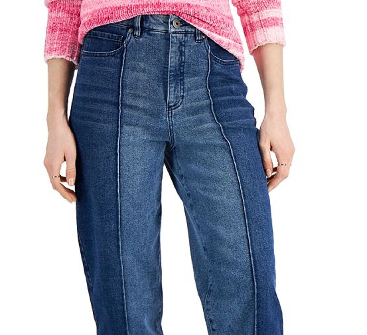 Calça jeans feminina estilo &amp; co, dois tons, perna reta, azul, tamanho 14