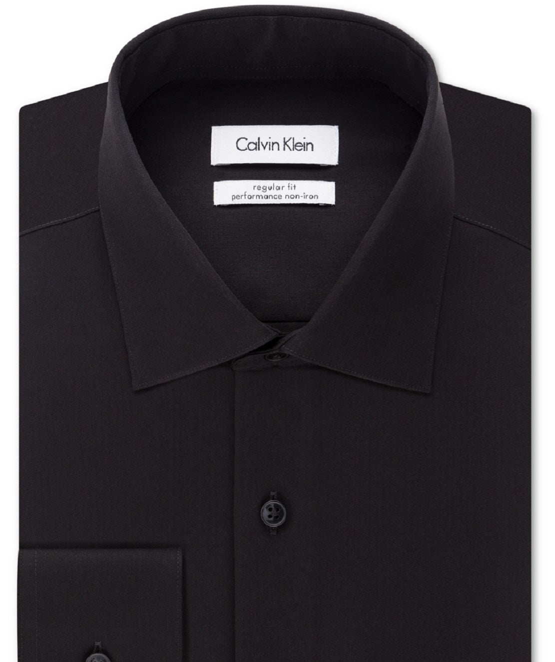 Camisa social masculina Calvin Klein Classic Fit, sem passar roupa, com gola aberta e espinha de peixe, preta, tamanho 32x33