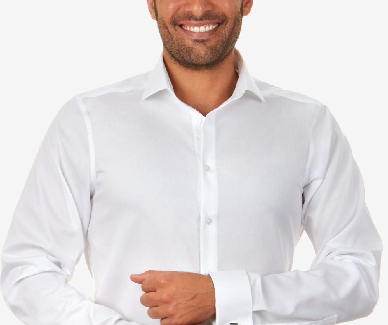 Camisa social masculina Calvin Klein Slim Fit com punho francês e sem ferro, branca, tamanho 17,5 x 34 x 35
