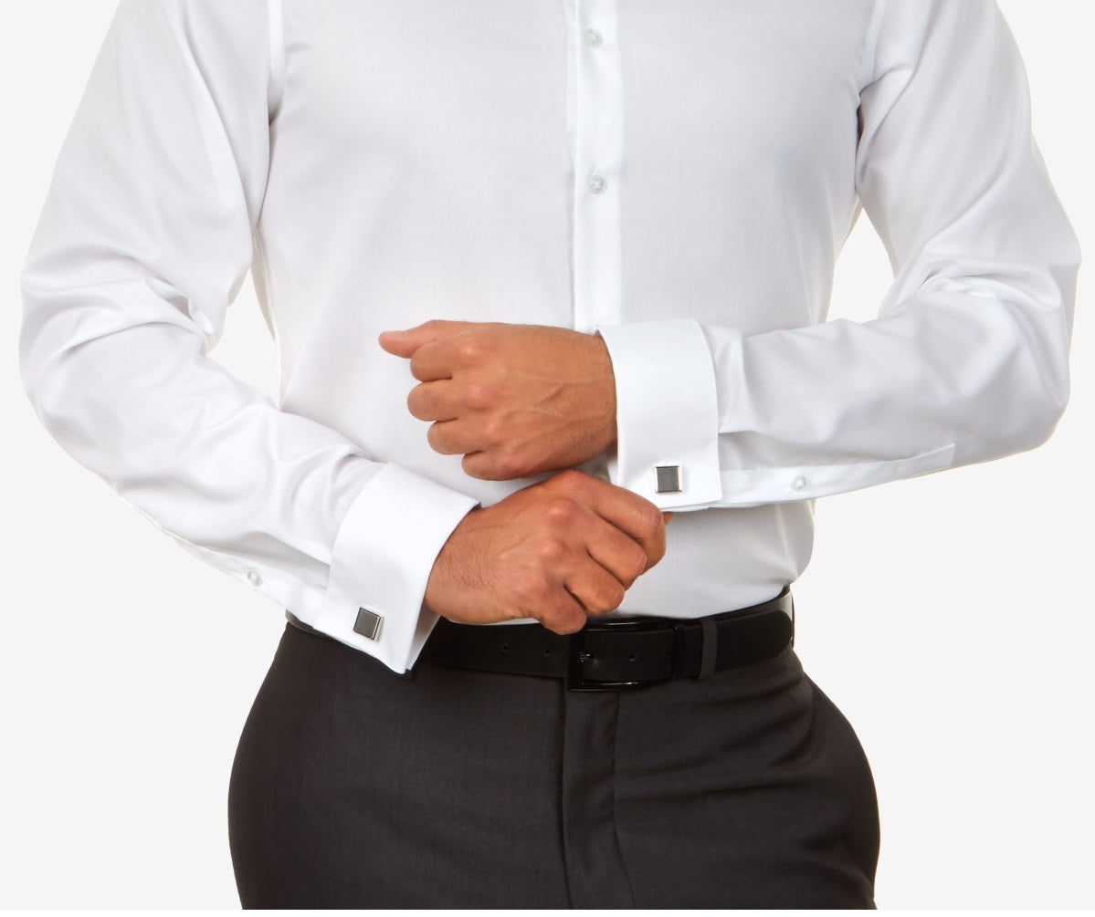 Camisa social masculina Calvin Klein Slim Fit com punho francês e sem ferro, branca, tamanho 17,5 x 34 x 35