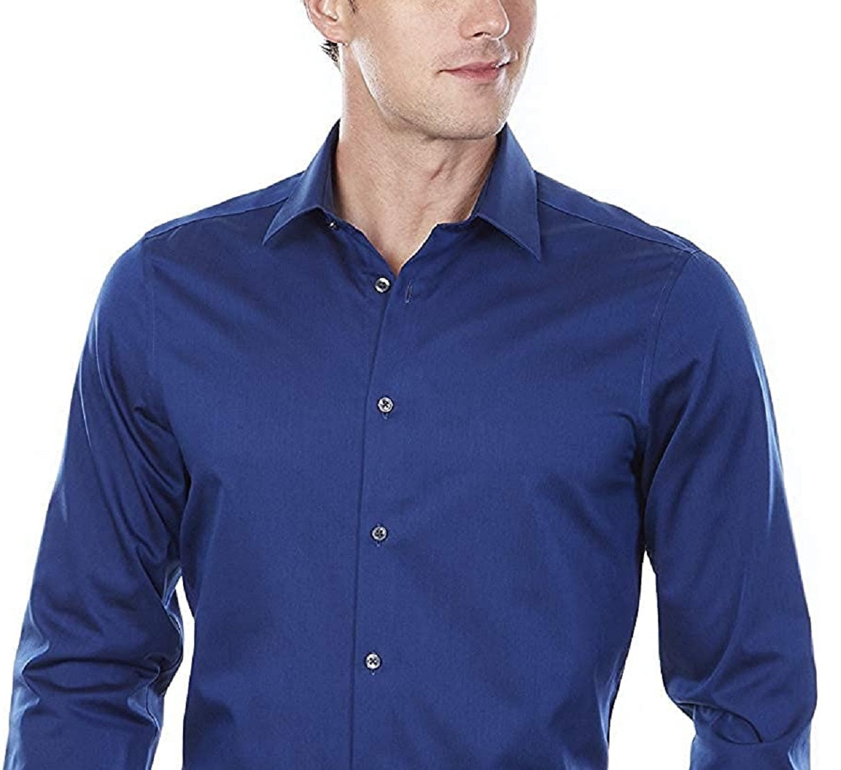 Camisa social masculina Calvin Klein Slim Fit, sem passar roupa, com gola espinha de peixe, tamanho 16,5 x 34-35