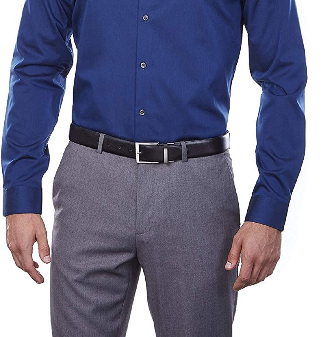 Camisa social masculina Calvin Klein Slim Fit, sem passar roupa, com gola espinha de peixe, tamanho 16,5 x 34-35