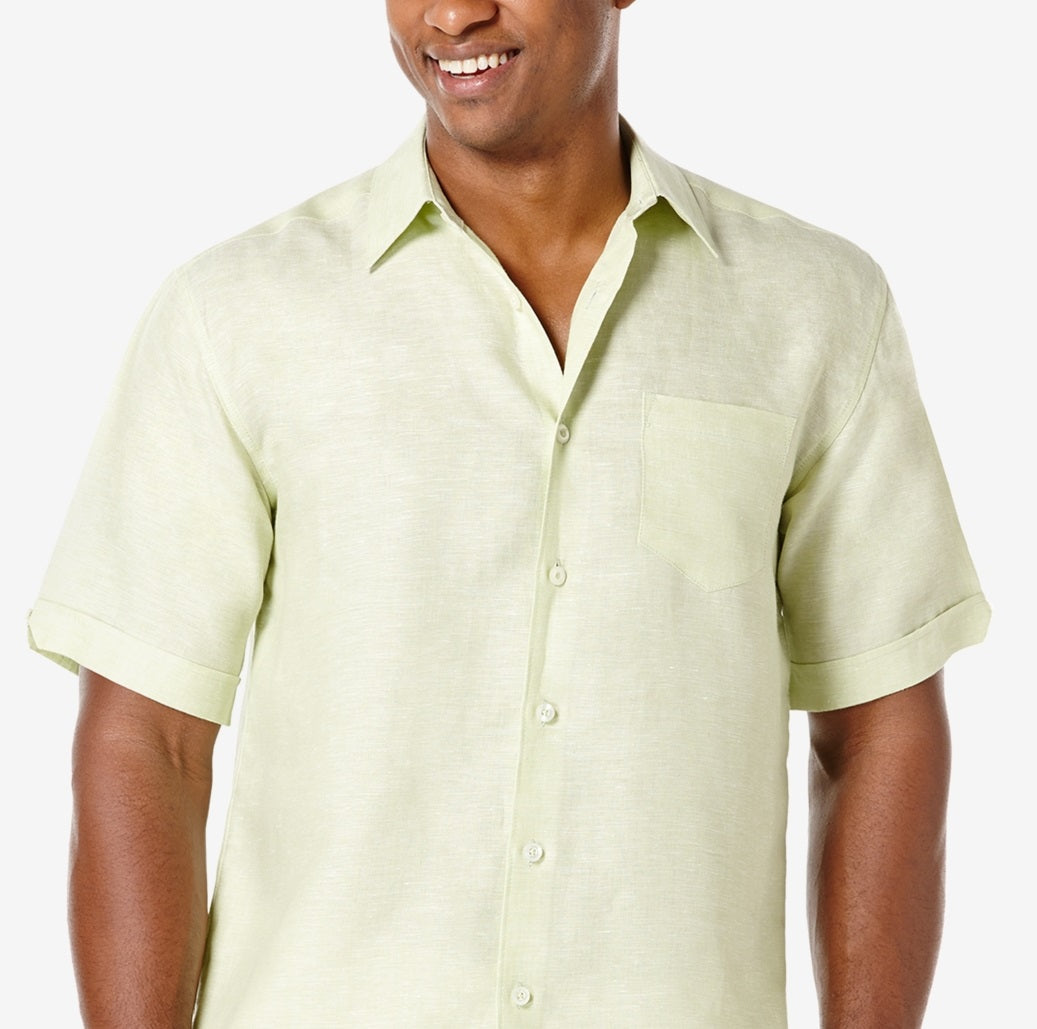 Camisa de linho masculina Cubavera manga curta verde tamanho XX-G