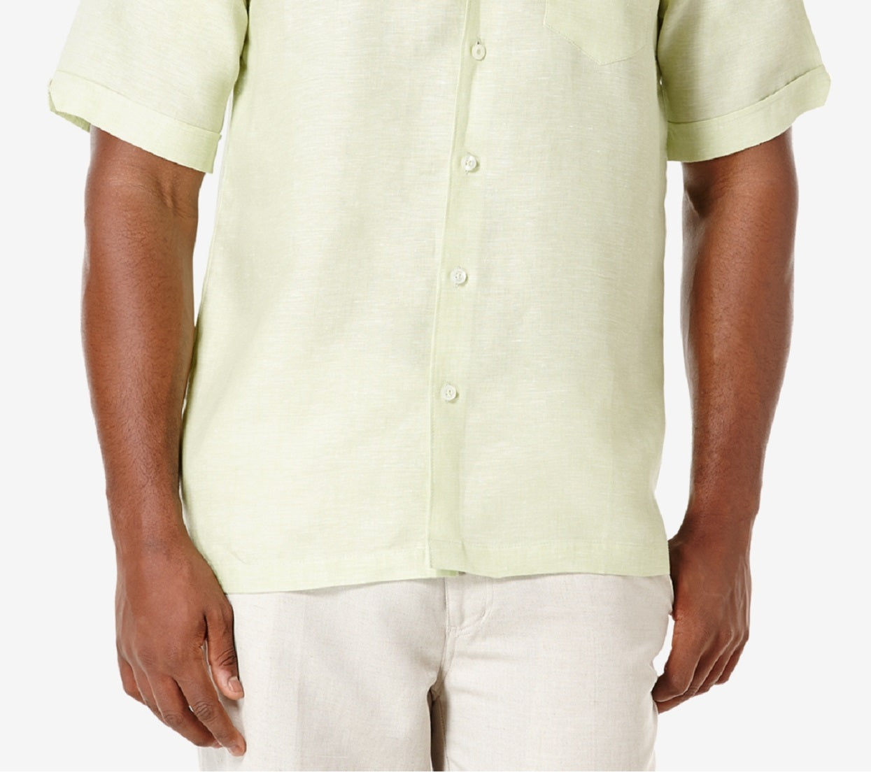 Camisa de linho masculina Cubavera manga curta verde tamanho XX-G