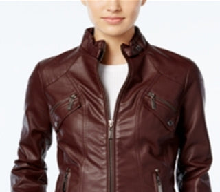 Jaqueta de couro sintético Jou Jou Junior's Motocicleta Marrom Tamanho XX-Grande