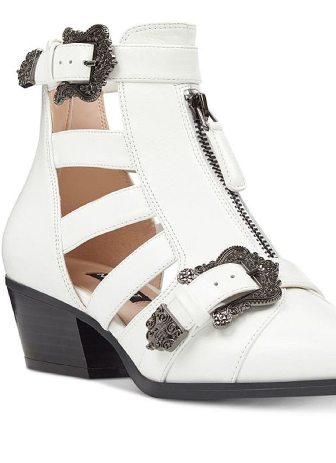 Botas femininas Nine West Carrillo com fivela recortada, tamanho 9,5, brancas